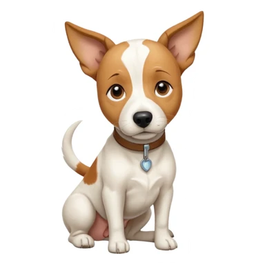 a full body facing front on of a buff white beagle cross jack russell terrier looking dog the size of a kelpie with light brown long ears resting on its face and a light brown patch above one eye and a large snout. the rest of the dog is completely white.  sticker