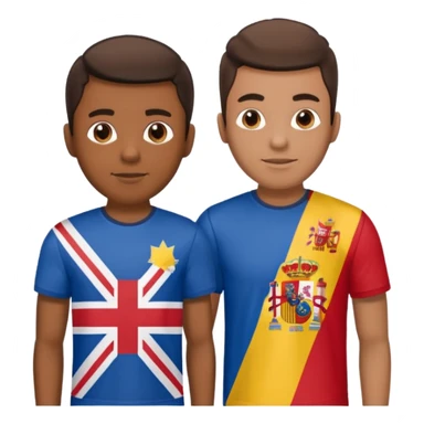 2 male Best buds , one in showing Philipine flag tshirt, one is Spain, in UK flag background sticker