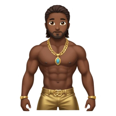  Omarion with long dark brown hair, shirtless with necklace, metallic brown pants sticker