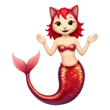cat mermaid red saying hello sticker