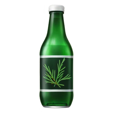 a bottle of dark soda with pine needles. sticker