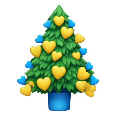 Christmas tree with yellow and blue hearts sticker