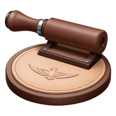 Leatherworking icon, big rolling piece of raw leather with started engraving, engraving tool or chisel, stamp or press, textured surface, minimalistic style, clean lines, transparent background. sticker