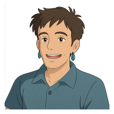 smiling man with earrings in ghibli style sticker