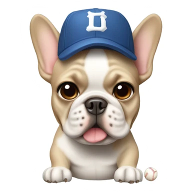 Beige French bulldog with a baseball bat and baseball cap on sticker