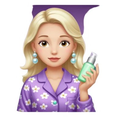 Clean girl aesthetic emoticons, apply skincare products, pearl earrings, glowing skin, pajamas, soft lighting sticker