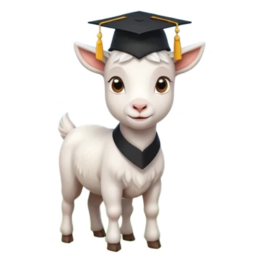 cute white goat standing on green grass, wearing a black graduation cap, bright daylight, soft blue sky background, proud and confident expression sticker
