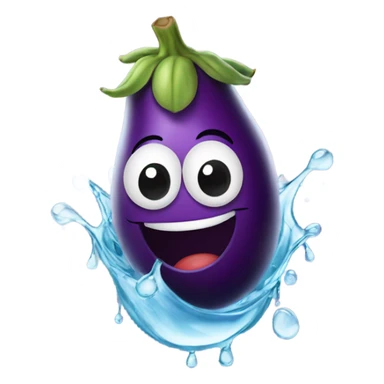 Eggplant with water flying out  sticker
