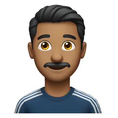 generate me an emoji of an Indian man in a dark blue shirt and black Adidas pants with the 3 stripes sitting in a school desk with his hands in his pocket sticker