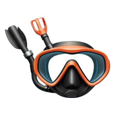 An icon featuring a close-up of a diving mask, snorkel, and fins floating on the surface of vibrant blue water. In the background, coral reefs and tropical fish create a lively underwater scene. Transparent background highlights the beauty and adventure of the diving experience. sticker