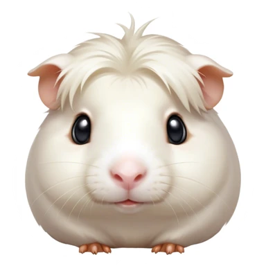 Cinematic Cute White Guinea Pig Portrait Emoji, Head tilted playfully and inquisitively, showcasing a silky, immaculate white coat with a natural glow, round, sparkling dark eyes filled with curiosity, Simplified yet irresistibly adorable features, highly detailed, glowing with a warm, friendly light, high shine, affectionate and lively, stylized with a touch of whimsy, bright and endearing, soft glowing outline, capturing the essence of a mischievous yet loving guinea pig, so playful it feels like it could nuzzle out of the screen and into your arms! sticker