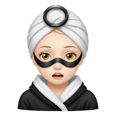 scared girl with bath towels and eye mask sticker