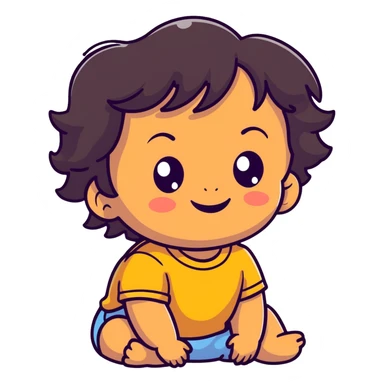 smiling toddler face with big eyes, medium skin tone, and dark wavy hair sticker