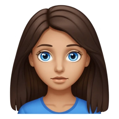 long dark brown hair with highlights in the front, big blue eyes clear taned skin sticker