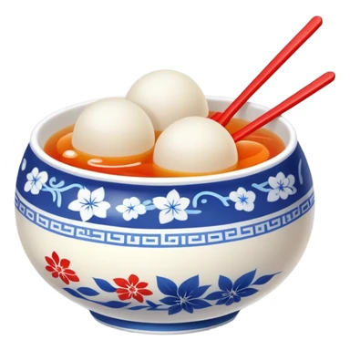 Lantern Festival tangyuan sweet rice balls in syrup with festive elements, simplified emoji style with bold outlines and bright colors, cartoon style colorful glutinous rice balls sticker