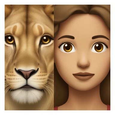 Half of the brunette girl's face together with half of the lioness's face in one Half of the brunette girl's face together with half of the lioness's face in one sticker