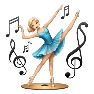 Icon for Choreography: a dancer in a graceful pose with musical notes, a director’s baton, a metronome and a dance floor. The icon should represent the art of choreography, with focus on movement, timing, and creativity. Transparent background. sticker