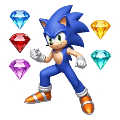 I want Sonic the hedgehog with the 7 chaos emeralds and the Goku aura transformation, where is the super Sonic aura Is a power 7 diamonds, red, blue, yellow, green, white, skyblue and purple sticker