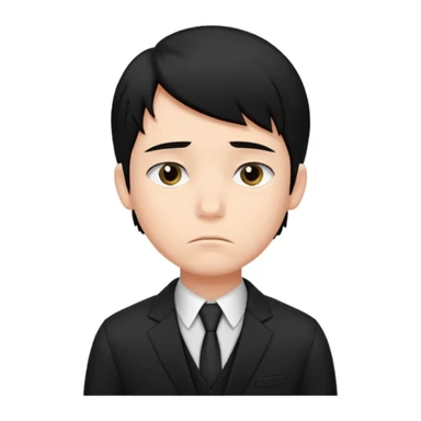 Xafa kayfiyatdagi qora soch va qora kostyum shimli bola emojisni chiqarib ber sticker