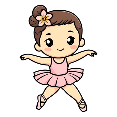 girl with a Hawaiian flower in her hair, wearing ballet heels, doing ballet with a bag sticker