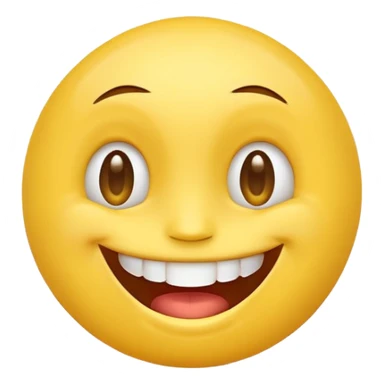A smiling yellow face emoji with wide open eyes and a big, cheerful smile showing upper teeth, glossy and smooth shading, bright colors, clean and simple design in the style of Apple iOS emoji set, high resolution, vector style sticker