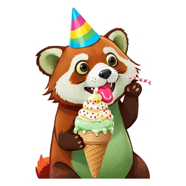 A red panda eating ice cream  sticker