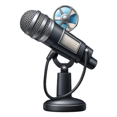 An icon featuring a microphone, a newspaper, a professional camera, representing journalism and mass media. The design includes headlines and imagery, symbolizing the spread of news and information. Transparent background highlights the power of communication and media. sticker