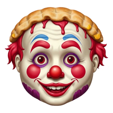 a clown face with a cherry pie sticker