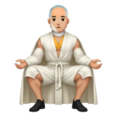fullbody jacked bald guy, sleeveless and unbuttoned in full white robe sitting sticker
