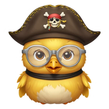 chick animal with glasses, pirate, yellow sticker