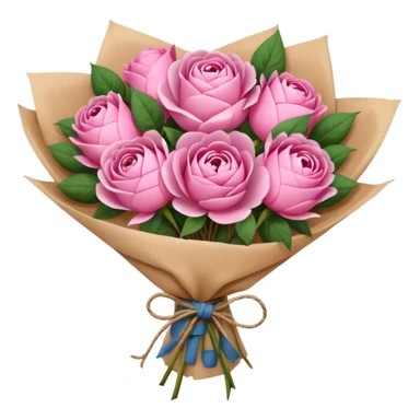 Bouquet of pink flower like rose and peony wrapped in kraft paper sticker