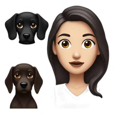 White women with long dark brown hair and long eyelashes dark brown eyes and thick dark brown eyebrows and Black dog with a white stripe on the neck with pointed ears raised up sticker