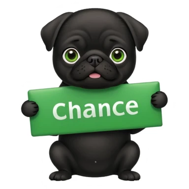 black pug holding a green sign with the text 'Chance' sticker