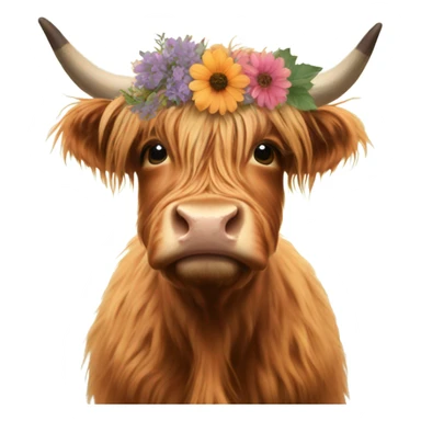Highland cow with a flower crown sticker