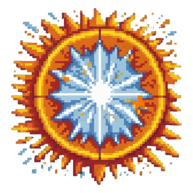 Bomberman explosion center tile animation frame 3, fading fiery explosion core, yellows and oranges, more transparency at edges, explosion starting to dissipate sticker