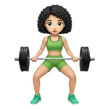 woman with olive skin and curly black hair wearing a green workout outfit (shorts) and lifting weights sticker
