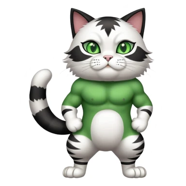 Super Duper Muscular Cat with a 10 pack full body black and white and green eyes  sticker