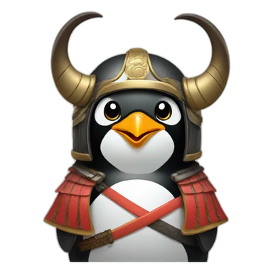 penguin with face wearing samurai helmet with big horns sticker