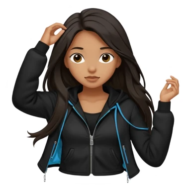  Siyah uzun saçlı ceket giyen esmerimsi kız fazla esmer değil siyah ceket  polar ceket ceket gevşek biraz omzundan çıkıyormuş gibi ve bugday ten rengi soltaraftaki omzundan çıkık sadece içinde de siyah crop var crop omzundan bağlı ve sadece sol omzundan gevşek ceket  sticker