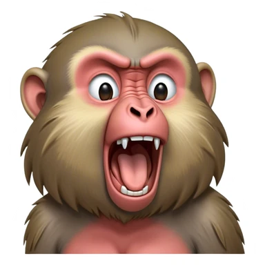 Cinematic Realistic Cute Yawning Baboon Portrait Emoji, Head tilted slightly with a dramatic, wide-open yawn, showcasing a soft, textured face with gently drooping features and half-closed, drowsy eyes, rendered with lifelike natural detail and warm shadows, high shine, relaxed yet expressive, styled with a dash of wild charm, soft glowing outline, capturing the essence of a sleepy yet affectionate baboon that appears ready to stretch out for a hearty nap! sticker