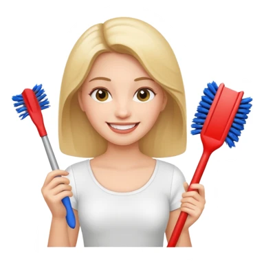 woman holding toilet brush sticker