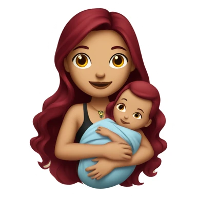 Beautiful tattooed burgundy long haired woman holding a baby sticker