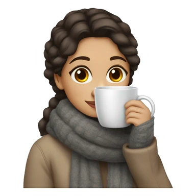Cozy brunette girl with a cup of Coffee in winter sticker
