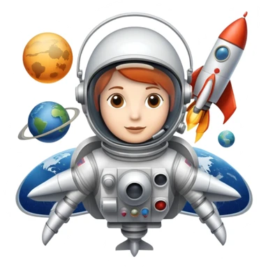 An icon featuring a rocket, a satellite, and an space helmet, symbolizing aerospace technology. The design includes a spaceship, control panels, and orbiting satellites, representing space exploration and aircraft engineering. Transparent background highlights the innovation in aeronautic sticker