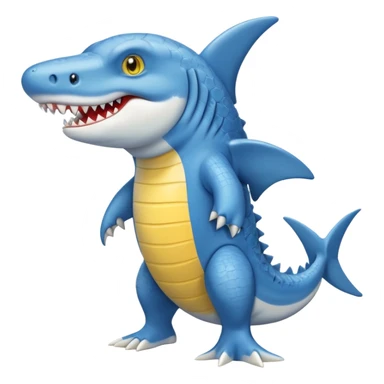 Appearance: The character is predominantly blue with a lighter belly and yellow eyes.
Features: It has large teeth, a shark-like fin on its back, and a tail.
Attire: The crocodile is wearing a pair of light blue and white sneakers.
Pose: It is standing upright on its hind legs. sticker