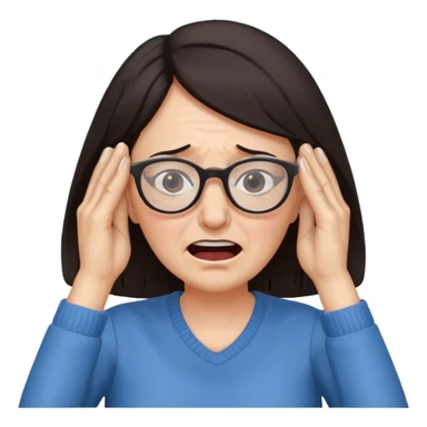 middle aged woman with dark hair and glasses covering her ears, wincing in pain because the sound is terribly loud and hurting her ears sticker