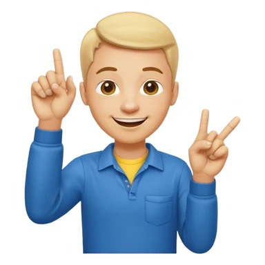 emoji of a happy cartoon person pointing downward toward the ground with both hands, standing upright, smiling warmly, both index fingers extended and pointing down clearly, simple light background, expressive and playful Apple emoji design showing the meaning “here / down here sticker