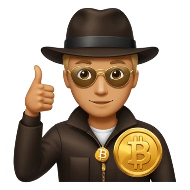 Bank robber thumbs up with Bitcoin sticker