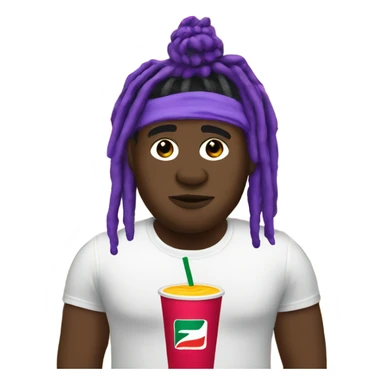 black fat man with purple drink in 7 eleven cup and shoulder length dreads sticker
