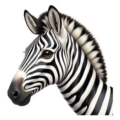Cinematic Noble Zebra Portrait Emoji, Poised and regal, with a lean, elegant build, a long, graceful equine snout and striking fur of bold black and white stripes, deep-set soulful piercing eyes, Simplified yet sharp and sophisticated features, highly detailed, glowing with a soft, dignified glow, high shine, intelligent and graceful, stylized with an air of savannah chic, focused and attentive, soft glowing outline, capturing the essence of a watchful and confident equine that feels as though it could gallop out of the screen with effortless authority! sticker